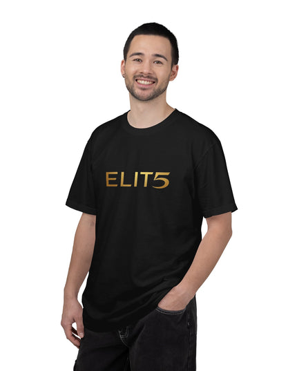 Elite Logo T-Shirt — Gold "ELIT5" Graphic Cotton Tee