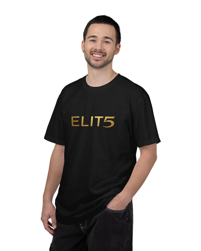 Elite Logo T-Shirt — Gold "ELIT5" Graphic Cotton Tee