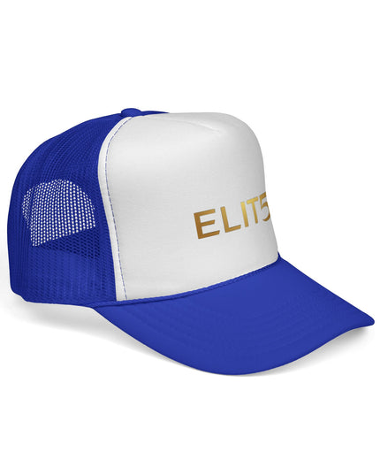 ELIT5 Gold Logo Trucker Cap — Retro Red, White & Blue Mesh Hat