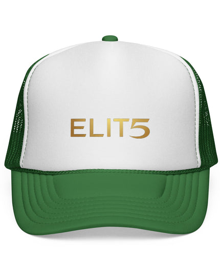 ELIT5 Gold Logo Trucker Cap — Retro Red, White & Blue Mesh Hat
