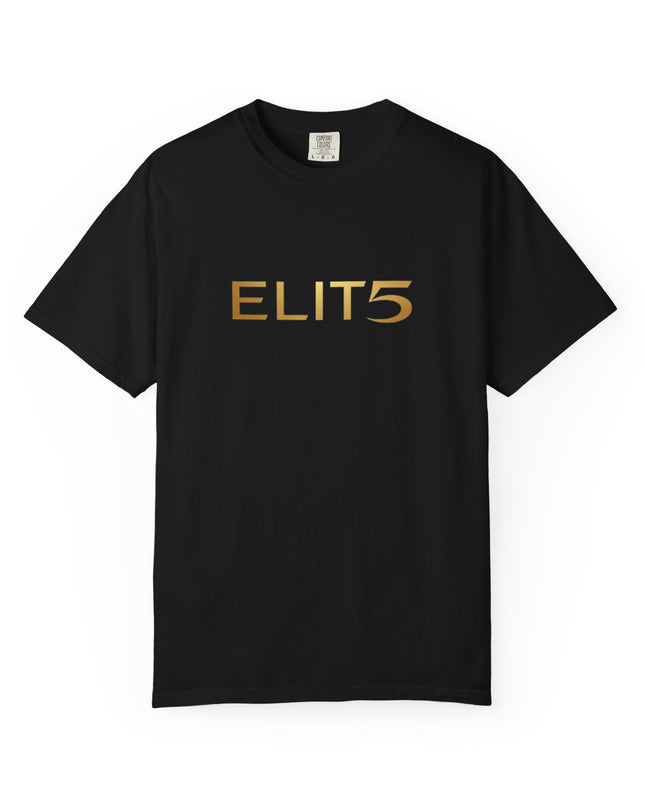 Elite Logo T-Shirt — Gold "ELIT5" Graphic Cotton Tee