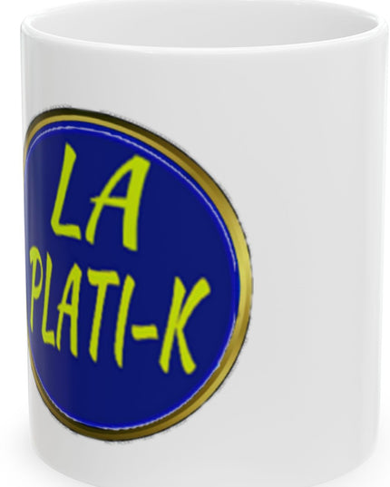 La Plati-K Ceramic Mug - Blue & Yellow Logo Coffee Cup (11oz, 15oz)