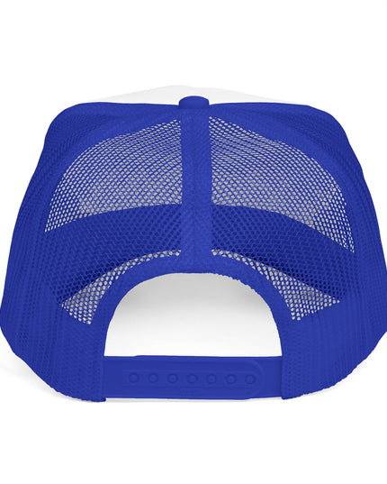 ELIT5 Gold Logo Trucker Cap — Retro Red, White & Blue Mesh Hat