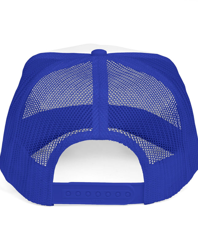 ELIT5 Gold Logo Trucker Cap — Retro Red, White & Blue Mesh Hat