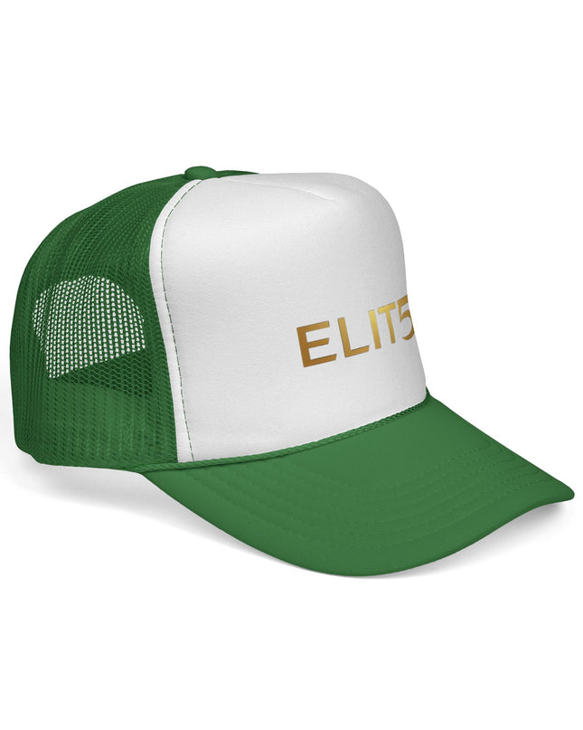 ELIT5 Gold Logo Trucker Cap — Retro Red, White & Blue Mesh Hat