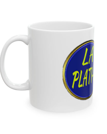 La Plati-K Ceramic Mug - Blue & Yellow Logo Coffee Cup (11oz, 15oz)