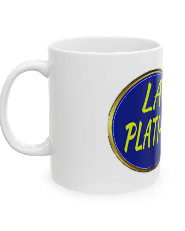 La Plati-K Ceramic Mug - Blue & Yellow Logo Coffee Cup (11oz, 15oz)