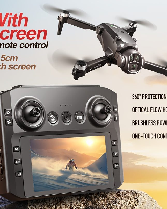 DroneM7 Upgraded Drone with 4.9” HD FPV Camera, 3-Camera Obstacle Avoidance, Brushless Motor, Foldable arms & Night Flying - Quadcopter Suitable for Adults & Beginners, Ideal Gift for Christmas/Halloween/Birthdays