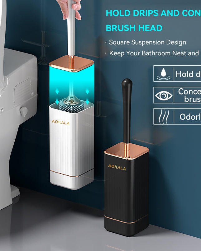 Aokala Toilet Brush And Holder, Elegant Toilet Bowl Brush Set with Ergonomic Long Handle, Modern Bathroom Decor Cleaning Accessories, Durable, Deep Cleaning Christmas Gifts/Halloween Gifts! - Black & White