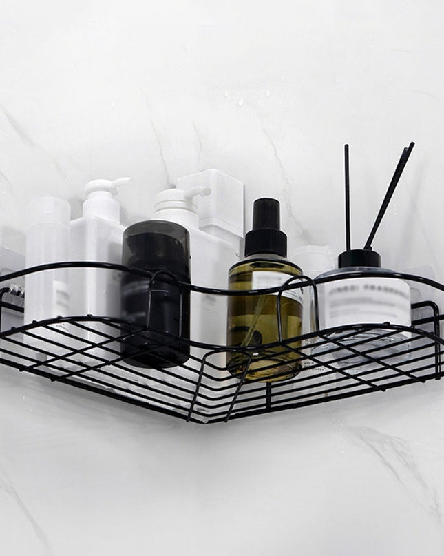 1pc Heavy-Duty Cast Iron No-Drill Corner Shelf Suitable for Bathroom, Wall-Mounted Curved Shower Shelf with Space-Saving Curved, Corner Storage Unit for Bathtub/Shower, Installation for Small Bathrooms (No Assembly Required),