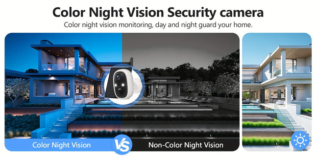 2K Solar Camera Outdoor Wireless, 2.4GWiFi Cameras for Home Security with Solar Panel, 5200mAh Battery, Spotlight Color Night Vision, AI Motion Detection, Siren Alarm, 2-Way Talk, IP66, Cloud/SD Storage EasyInstallation for H