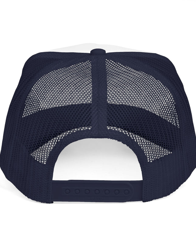 ELIT5 Gold Logo Trucker Cap — Retro Red, White & Blue Mesh Hat