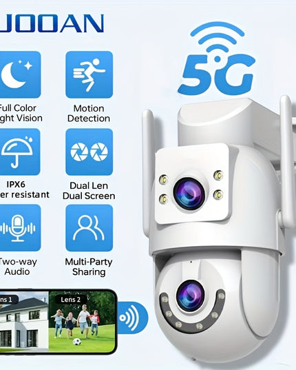5G Outdoor Wireless IPX6 Security Camera with 1296P Full HD Night Vision, Dual-Lens Dual Screen, Motion Detection, Two-Way Audio, Multi-Party Sharing, Usb-powered For Home, Farm, Garden, Farm Surveillance, Modern Surveillance