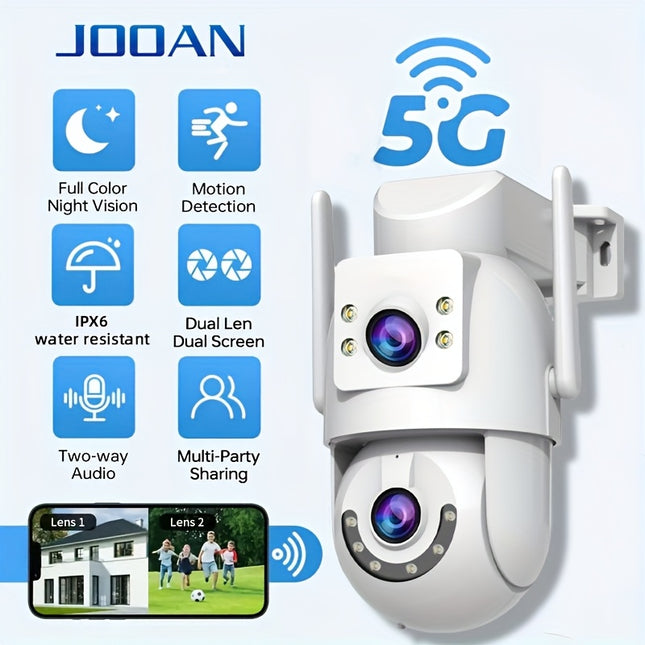5G Outdoor Wireless IPX6 Security Camera with 1296P Full HD Night Vision, Dual-Lens Dual Screen, Motion Detection, Two-Way Audio, Multi-Party Sharing, Usb-powered For Home, Farm, Garden, Farm Surveillance, Modern Surveillance
