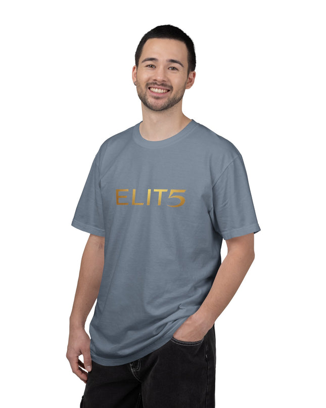 Elite Logo T-Shirt — Gold "ELIT5" Graphic Cotton Tee