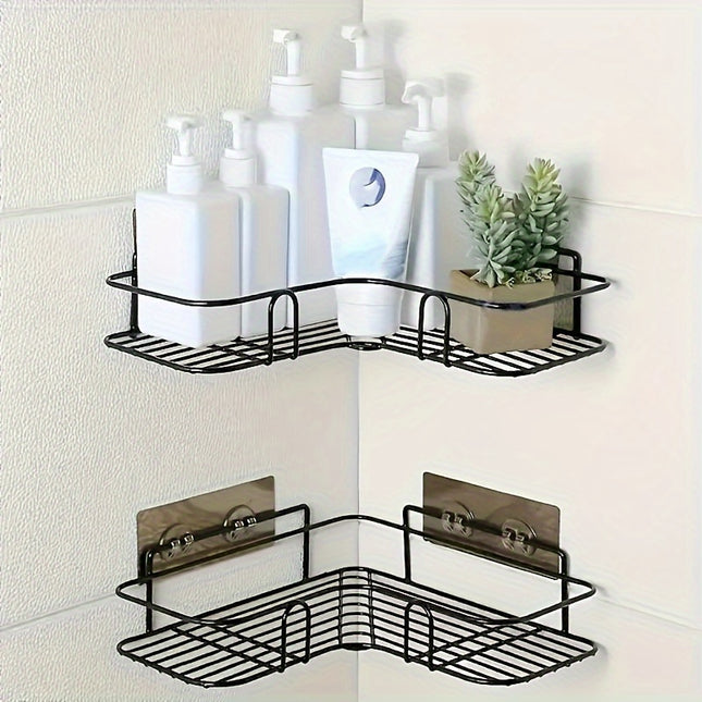 1pc Heavy-Duty Cast Iron No-Drill Corner Shelf Suitable for Bathroom, Wall-Mounted Curved Shower Shelf with Space-Saving Curved, Corner Storage Unit for Bathtub/Shower, Installation for Small Bathrooms (No Assembly Required),