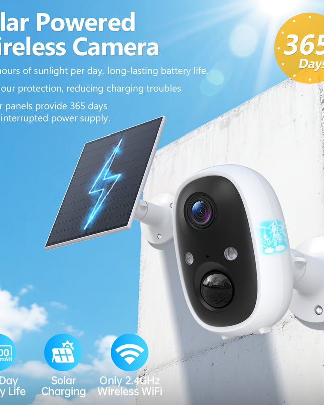 2K Solar Camera Outdoor Wireless, 2.4GWiFi Cameras for Home Security with Solar Panel, 5200mAh Battery, Spotlight Color Night Vision, AI Motion Detection, Siren Alarm, 2-Way Talk, IP66, Cloud/SD Storage EasyInstallation for H