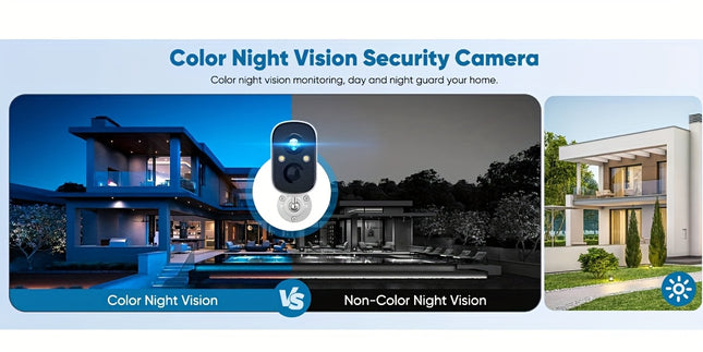 2K Solar Camera Outdoor Wireless, 2.4GWiFi Cameras for Home Security with Solar Panel, 5200mAh Battery, Spotlight Color Night Vision, AI Motion Detection, Siren Alarm, 2-Way Talk, IP66, Cloud/SD Storage EasyInstallation for H
