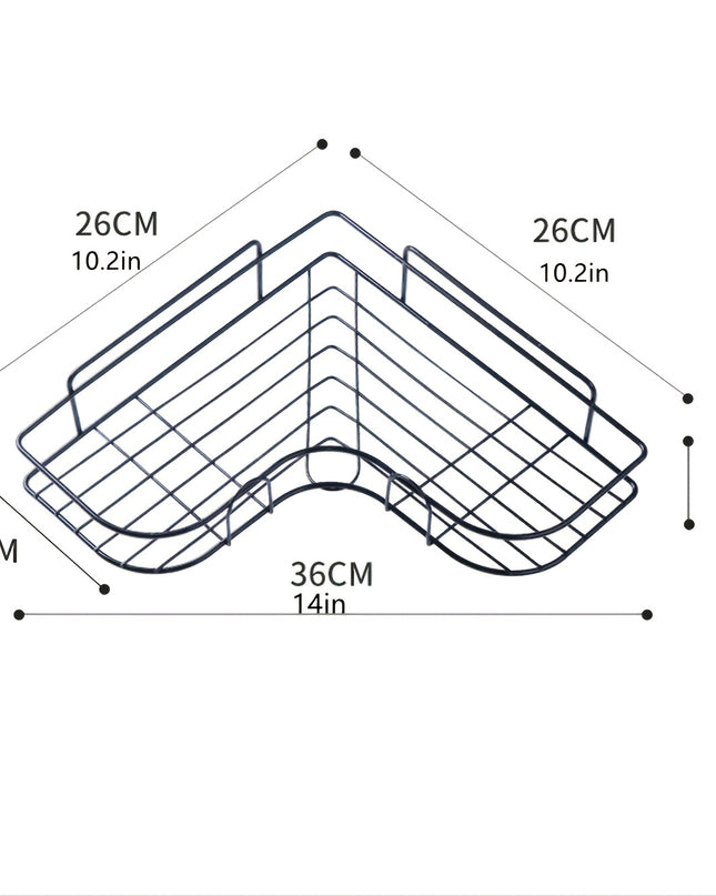 1pc Heavy-Duty Cast Iron No-Drill Corner Shelf Suitable for Bathroom, Wall-Mounted Curved Shower Shelf with Space-Saving Curved, Corner Storage Unit for Bathtub/Shower, Installation for Small Bathrooms (No Assembly Required),
