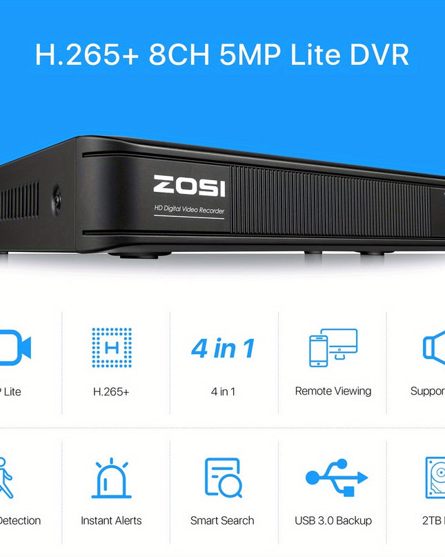 ZOSI 8 x 1080P 1920TVL Surveillance Cameras Indoor Outdoor & 8CH 2MP Security Camera System with AI Human/Vehicle Detection, Person Vehicle Detection, Night Vision, Remote Access, Pre-installed 2TB Hard Drive, Property Protec