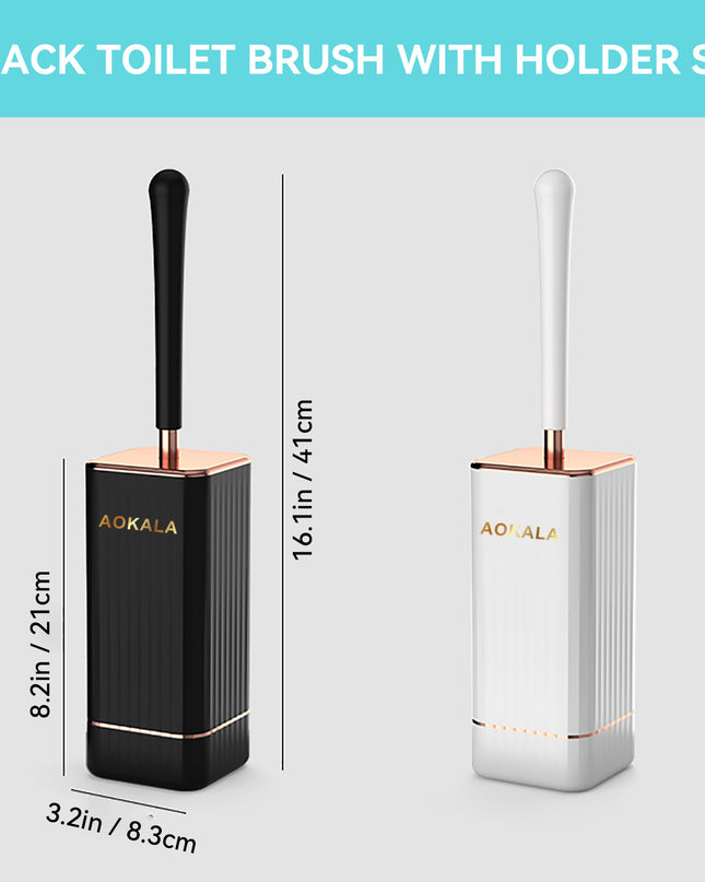 Aokala Toilet Brush And Holder, Elegant Toilet Bowl Brush Set with Ergonomic Long Handle, Modern Bathroom Decor Cleaning Accessories, Durable, Deep Cleaning Christmas Gifts/Halloween Gifts! - Black & White
