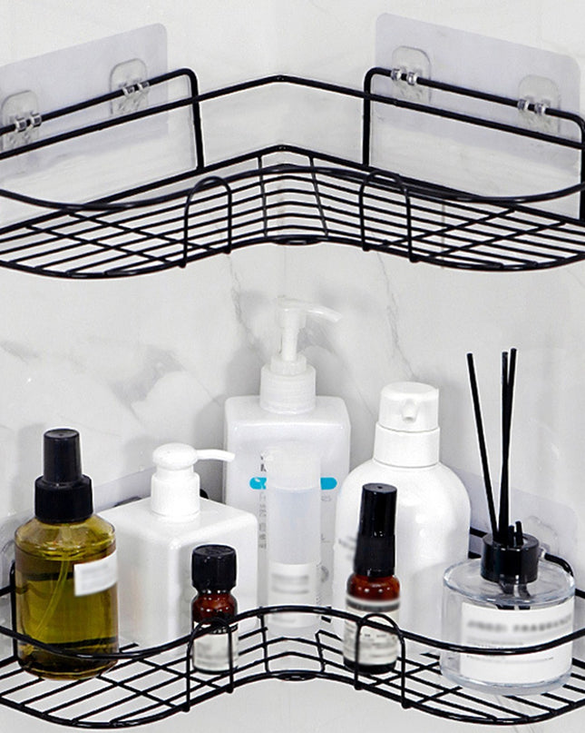 1pc Heavy-Duty Cast Iron No-Drill Corner Shelf Suitable for Bathroom, Wall-Mounted Curved Shower Shelf with Space-Saving Curved, Corner Storage Unit for Bathtub/Shower, Installation for Small Bathrooms (No Assembly Required),