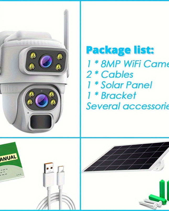 8MP 4K Solar Wirelesss IP Dual Screen Camera Battery Outdoor HD 4MP Dual Lens WiFi Waterproof Camara Solar Panel CCTV Security