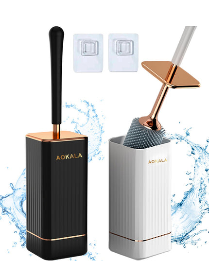 Aokala Toilet Brush And Holder, Elegant Toilet Bowl Brush Set with Ergonomic Long Handle, Modern Bathroom Decor Cleaning Accessories, Durable, Deep Cleaning Christmas Gifts/Halloween Gifts! - Black & White