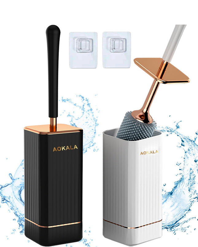 Aokala Toilet Brush And Holder, Elegant Toilet Bowl Brush Set with Ergonomic Long Handle, Modern Bathroom Decor Cleaning Accessories, Durable, Deep Cleaning Christmas Gifts/Halloween Gifts! - Black & White