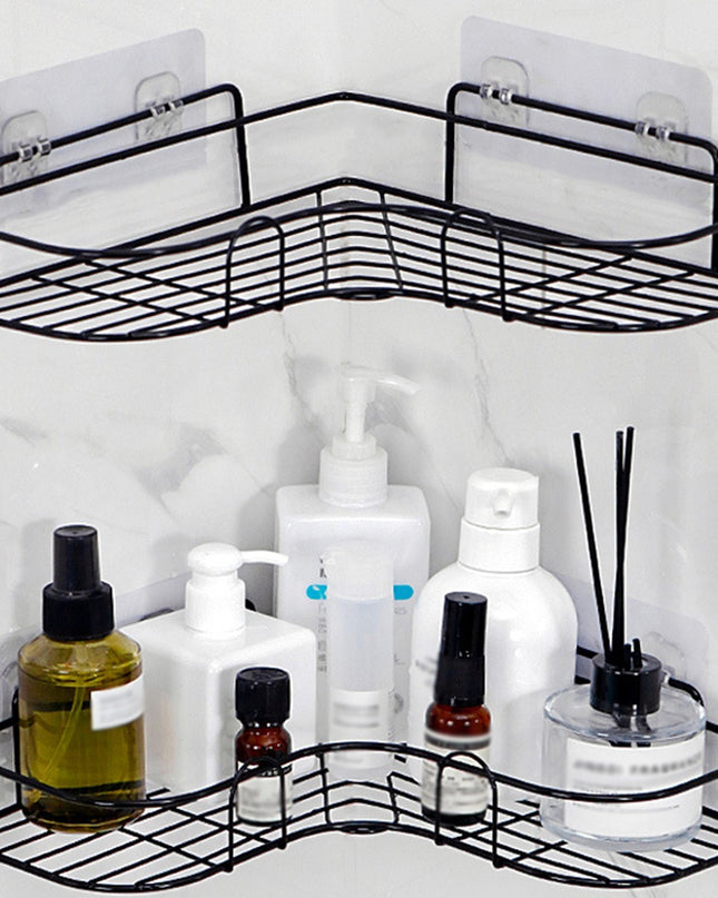 1pc Heavy-Duty Cast Iron No-Drill Corner Shelf Suitable for Bathroom, Wall-Mounted Curved Shower Shelf with Space-Saving Curved, Corner Storage Unit for Bathtub/Shower, Installation for Small Bathrooms (No Assembly Required),