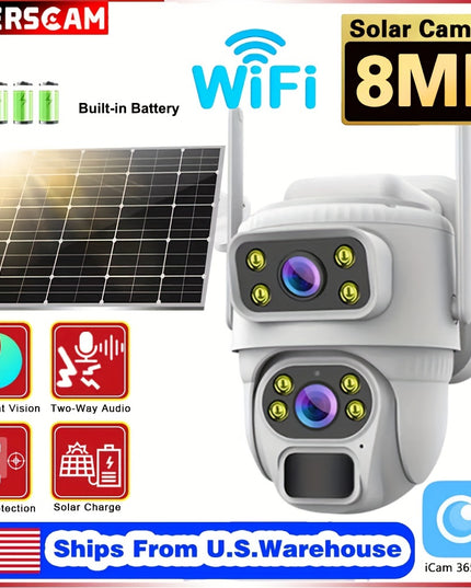 8MP 4K Solar Wirelesss IP Dual Screen Camera Battery Outdoor HD 4MP Dual Lens WiFi Waterproof Camara Solar Panel CCTV Security