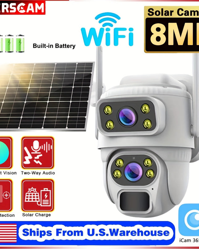 8MP 4K Solar Wirelesss IP Dual Screen Camera Battery Outdoor HD 4MP Dual Lens WiFi Waterproof Camara Solar Panel CCTV Security
