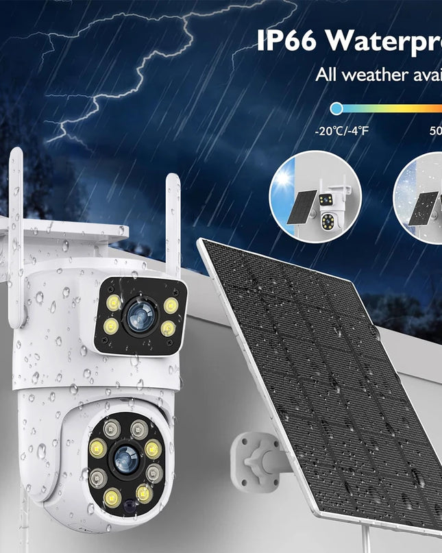 Tuya Smart 4MP+4MP 8MP Dual Lens Battery Solar WiFi Dual Screen Human Motion Tracking Outdoor Security Surveillance FHD Camera