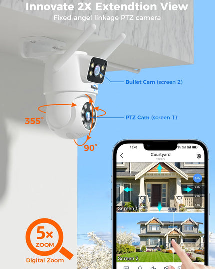 Hiseeu 6MP WIFI PTZ IP Camera Dual Lens 5X Digital Zoom Auto Tracking CCTV Surveillance Camera For Hiseeu Wireless CCTV System