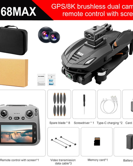 2025 V168 Pro MAX GPS Drone 8K Professional HD Camera 5G WIFI FPV 360° Obstacle Avoidance Brushless Large Screen RC Quadcopter