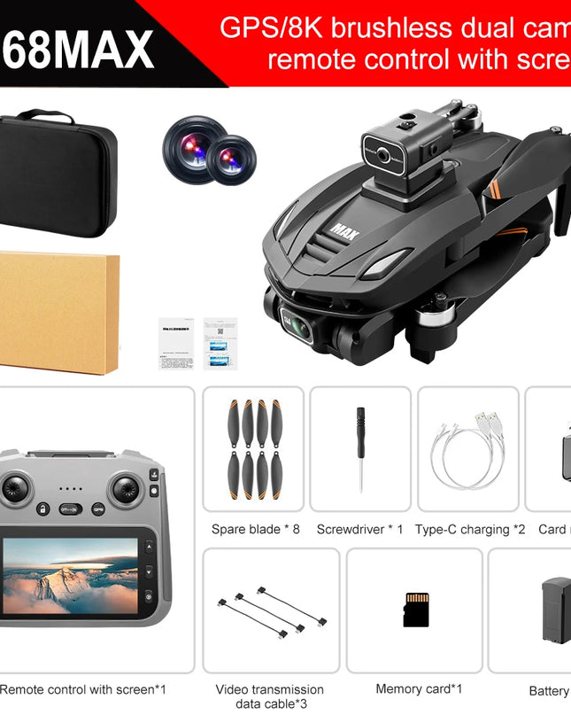 2025 V168 Pro MAX GPS Drone 8K Professional HD Camera 5G WIFI FPV 360° Obstacle Avoidance Brushless Large Screen RC Quadcopter