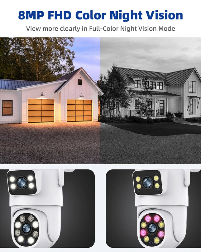 Tuya Smart 4MP+4MP 8MP Dual Lens Battery Solar WiFi Dual Screen Human Motion Tracking Outdoor Security Surveillance FHD Camera