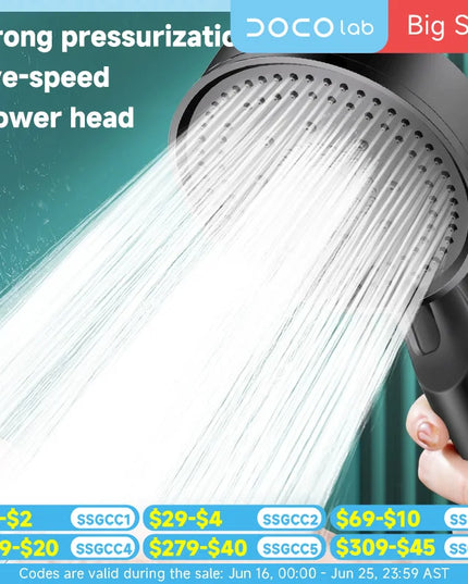 5 Modes Pressure Boost Shower Head Multifunction Adjustable Large Water Shower Nozzle Massage Bathroom Accessory