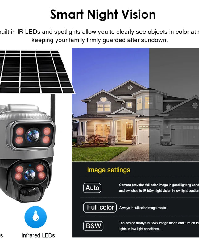 V380 Dual Lens 4G Camera Solar PIR Human Detection Night Vision Waterproof Security Video IP Camara 8MP 4K Battery CCTV Monitor