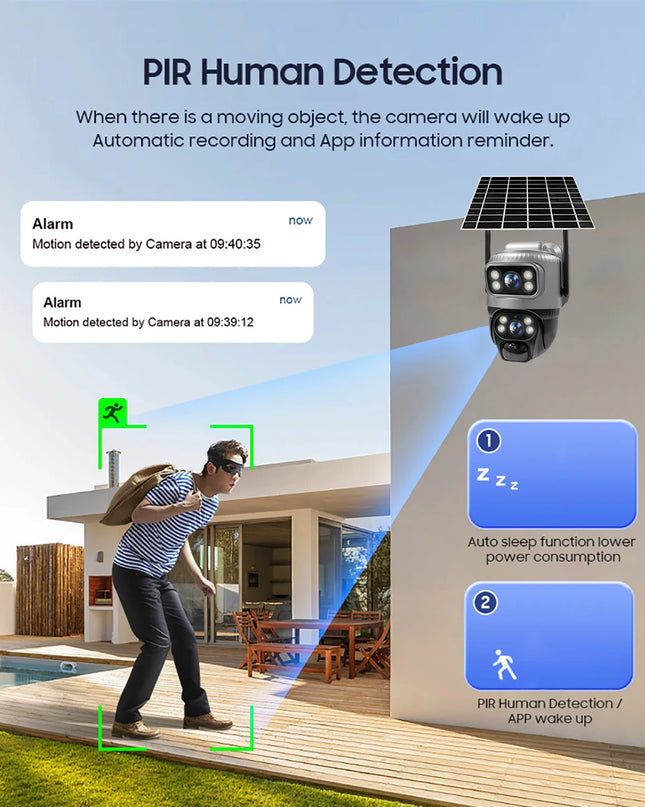 V380 Dual Lens 4G Camera Solar PIR Human Detection Night Vision Waterproof Security Video IP Camara 8MP 4K Battery CCTV Monitor