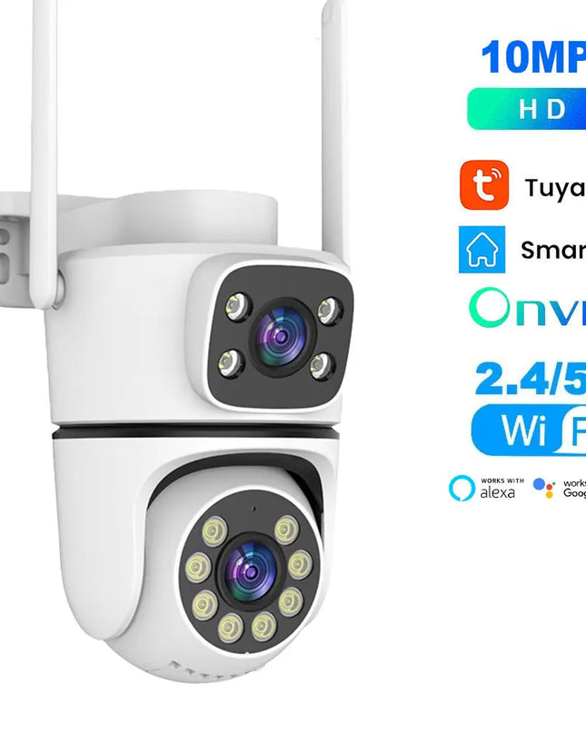 Tuya 5K 10MP WIFI IP Camera Outdoor 5G Wifi Dual Lens PTZ Cam Onvif CCTV Surveillance AI Tracking Alexa/Goggle Security Camera