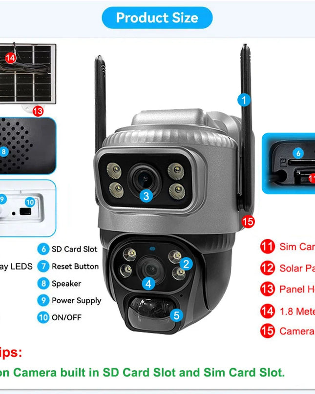 V380 Dual Lens 4G Camera Solar PIR Human Detection Night Vision Waterproof Security Video IP Camara 8MP 4K Battery CCTV Monitor