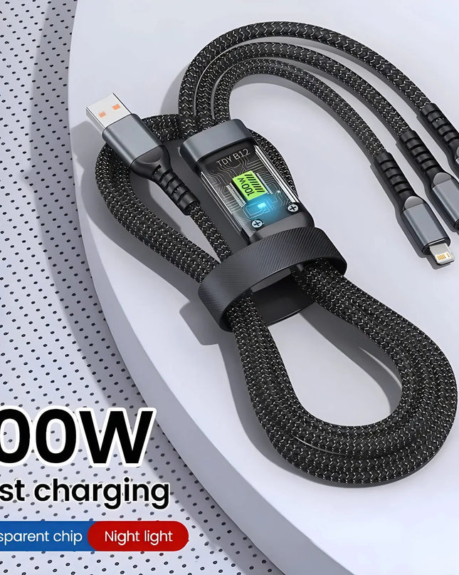 100W Fast Charging Cable Multi Charger Cable Nylon Braided Multiple USB Universal 3 in 1 Charging Cord Adapter with Type-C Micro