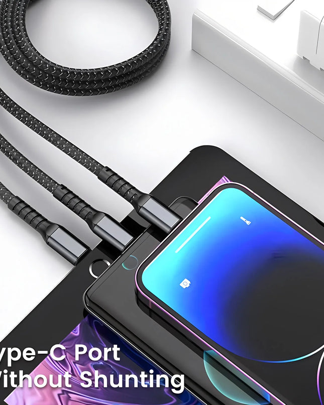 100W Fast Charging Cable Multi Charger Cable Nylon Braided Multiple USB Universal 3 in 1 Charging Cord Adapter with Type-C Micro