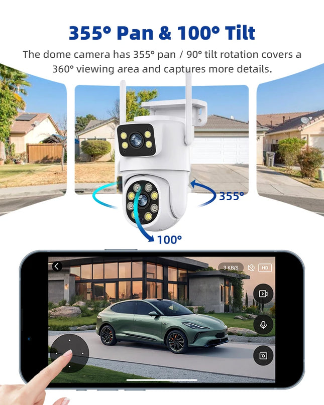 Tuya Smart 4MP+4MP 8MP Dual Lens Battery Solar WiFi Dual Screen Human Motion Tracking Outdoor Security Surveillance FHD Camera