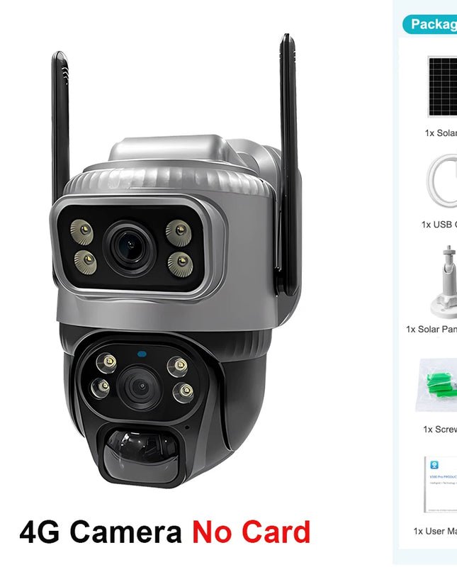V380 Dual Lens 4G Camera Solar PIR Human Detection Night Vision Waterproof Security Video IP Camara 8MP 4K Battery CCTV Monitor