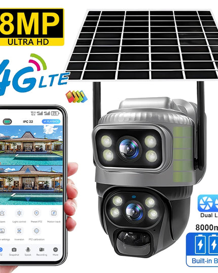 V380 Dual Lens 4G Camera Solar PIR Human Detection Night Vision Waterproof Security Video IP Camara 8MP 4K Battery CCTV Monitor