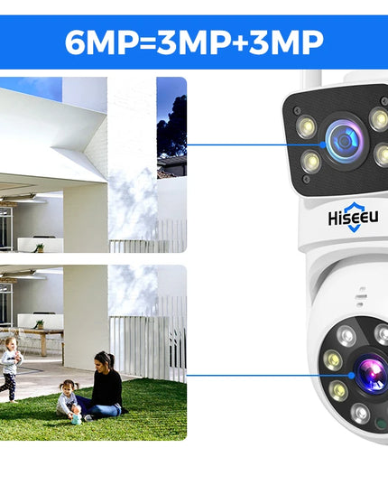 Hiseeu 6MP WIFI PTZ IP Camera Dual Lens 5X Digital Zoom Auto Tracking CCTV Surveillance Camera For Hiseeu Wireless CCTV System