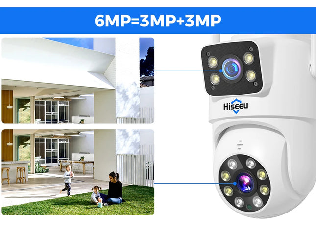Hiseeu 6MP WIFI PTZ IP Camera Dual Lens 5X Digital Zoom Auto Tracking CCTV Surveillance Camera For Hiseeu Wireless CCTV System
