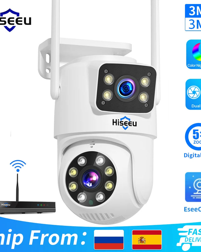 Hiseeu 6MP WIFI PTZ IP Camera Dual Lens 5X Digital Zoom Auto Tracking CCTV Surveillance Camera For Hiseeu Wireless CCTV System